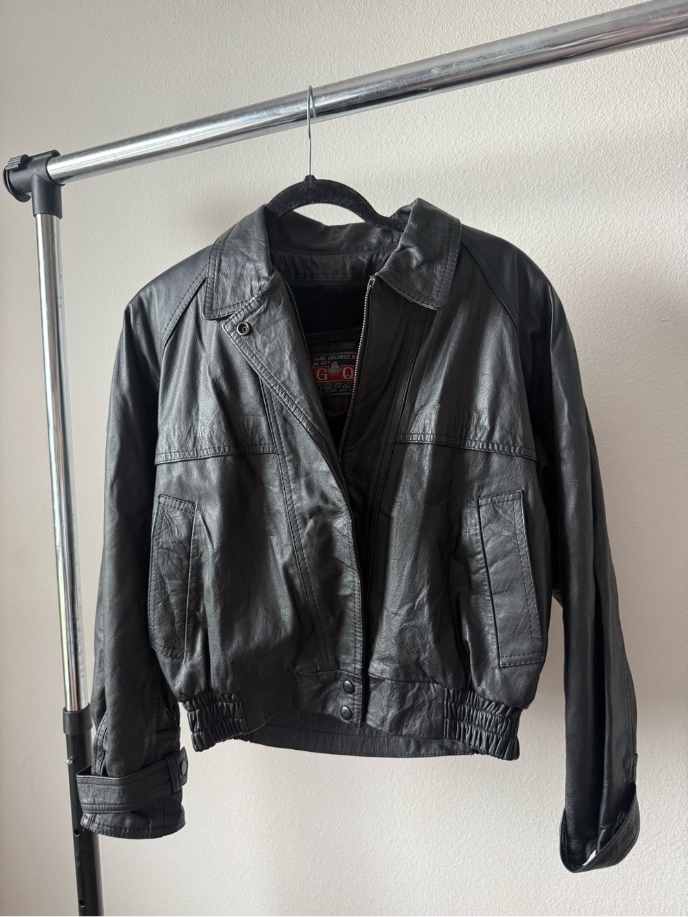 Black Leather Bomber Jacket - Women's Classic